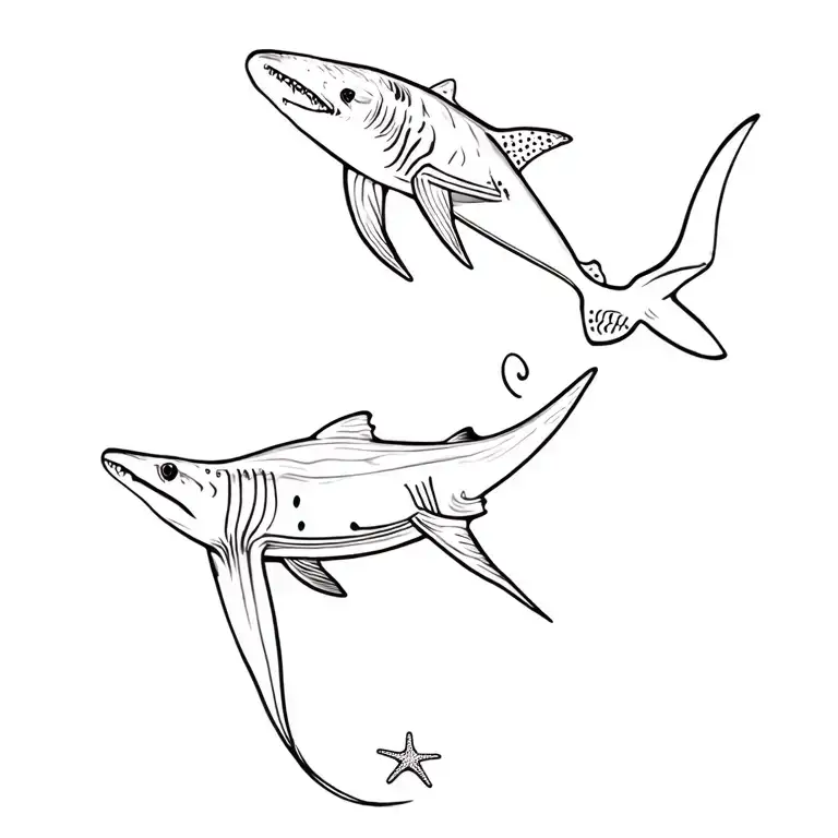 whale shark, jellyfish, stingray, hammerhead shark, turtle, starfish tattoo design idea
