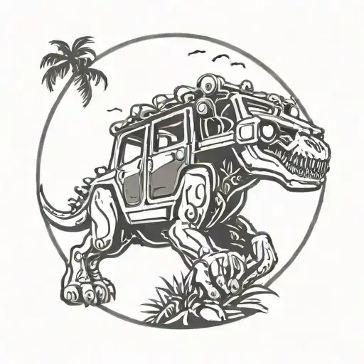 Jurassic park gates with jeep tattoo design idea