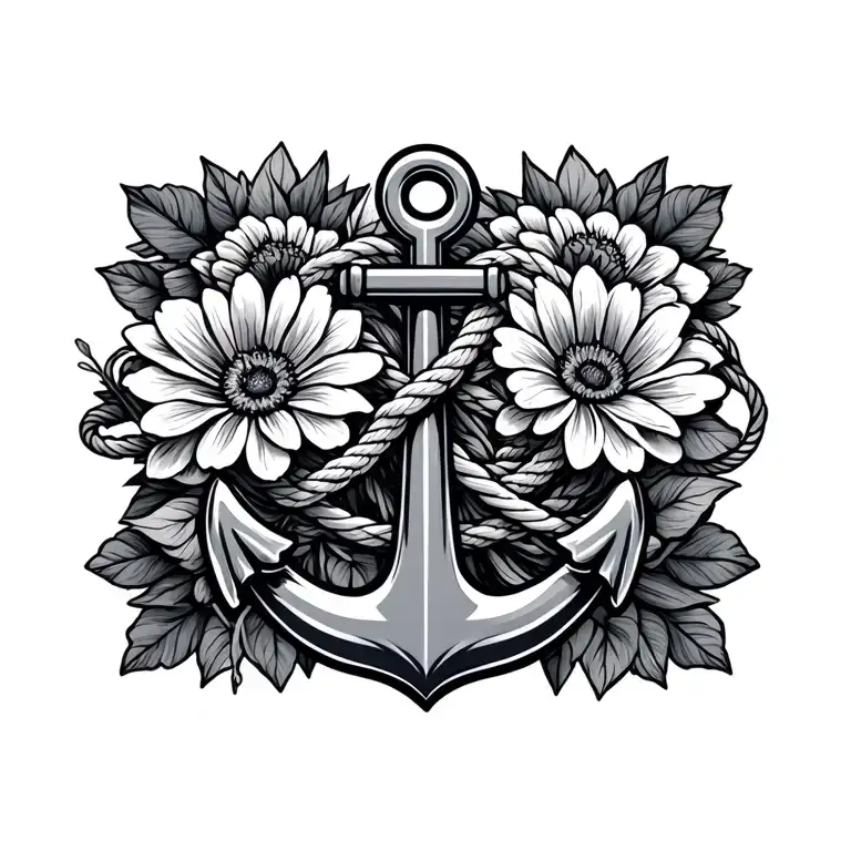 anchor with infinity symbol and rope with September flower tattoo design idea