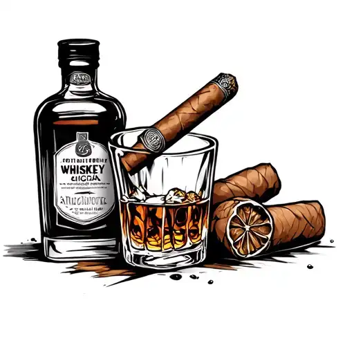 Whiskey And Cigar tattoo design idea