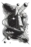 Interstellar black hole ship tattoo design idea