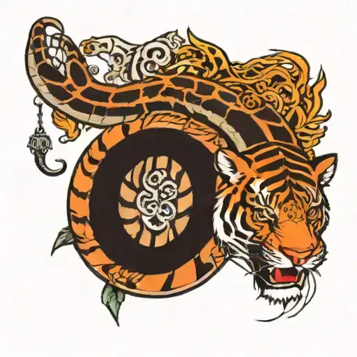 snake with tiger tattoo design idea