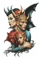 mother and devil son tattoo design idea