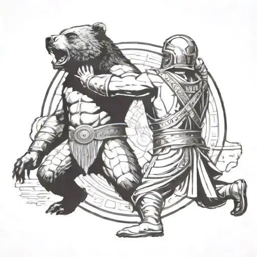 Roman gladiator fighting a bear in a colosseum tattoo design idea