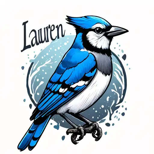 "Lauren" blue jay tattoo design idea
