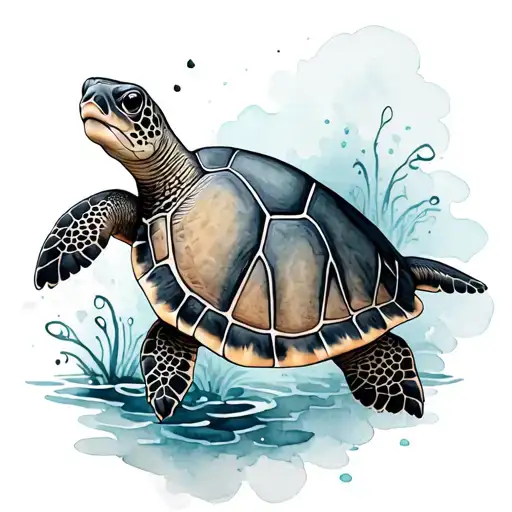 Watercolor Sea Turtle tattoo design idea