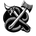 parshuram axe tattoo and shiv ji trishul making a X with a cobra wrapped around design tattoo design idea