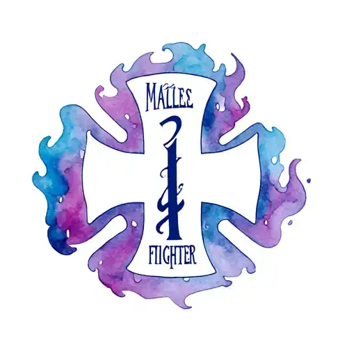  fire fighter Maltese cross with watercolor flames behind it tattoo design idea