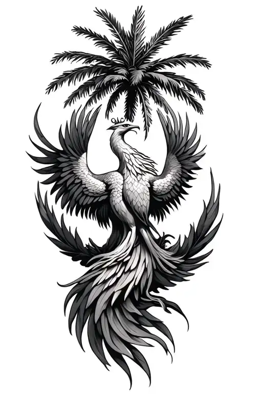 Phoenix  and palm  trees  tattoo design idea