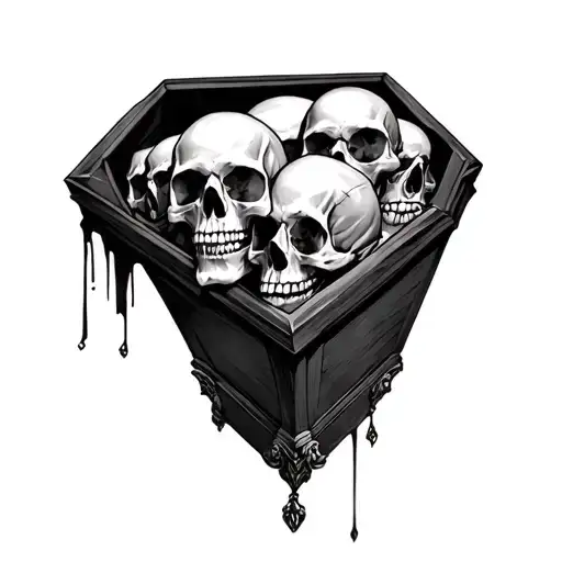 Coffin full of skulls tattoo design idea