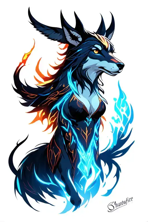 Shadowfire kindred from league of legends - Including the characters, lambs and wolf as depicted in the artwork tattoo design idea