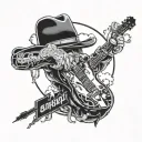 A dynamic tattoo design incorporating elements of R&B, rap, and country music with a lineman theme tattoo design idea