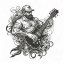 A dynamic tattoo design incorporating elements of R&B, rap, and country music with a lineman theme tattoo design idea