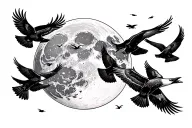 a waxing gibbous with flying birds (representing freedom) tattoo design idea