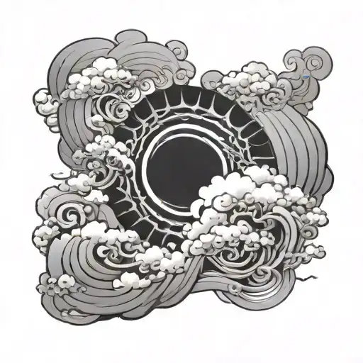 Japanese upper arm sleeve with clouds and Sun  tattoo design idea