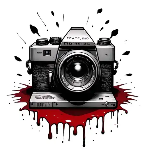 outline Old camera and VHS tape horror movie scary bloody tattoo design idea