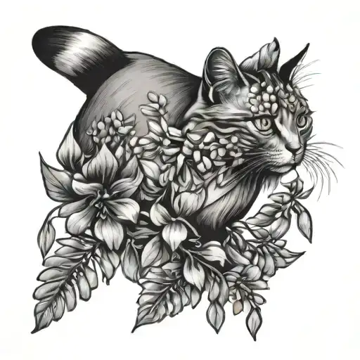 wisteria flower with a tuxedo cat tattoo design idea