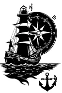 compass, ship, rope, anchor, storm, lighthouse, nautical tattoo design idea