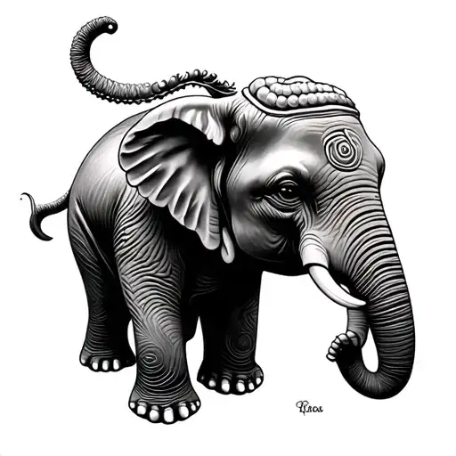 buddha elephant baby memorial footprints leading towards tattoo design idea