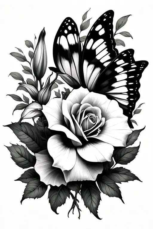 daylily, swallow tail butterfly and rose tattoo design idea