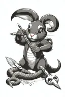 cute bunny being attacked by snake who gets cut by scissors tattoo design idea