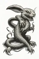 cute bunny being attacked by snake who gets cut by scissors tattoo design idea