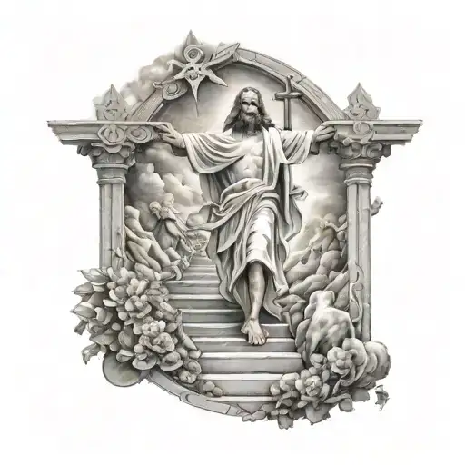 steps to heavens gates with jesus walking with the the cross tattoo design idea