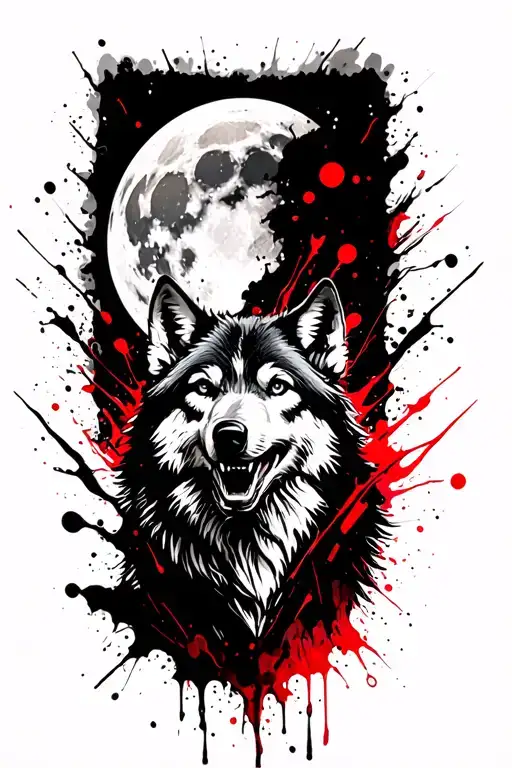 wolf howling at the moon tattoo design idea