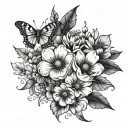 A whimsical and gothic style fine line tattoo featuring anemones and lots of small moths. To be long and thin, fitting a tattoo design idea