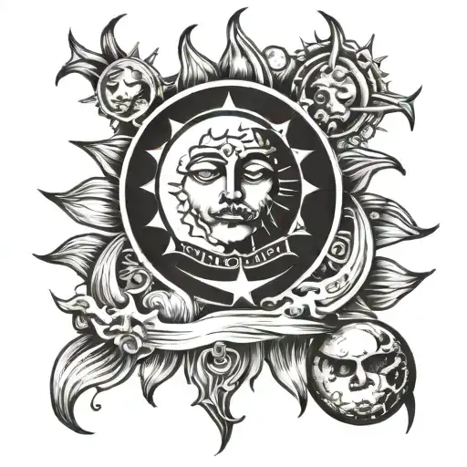 light, brightness, sun and moon, loss tattoo design idea