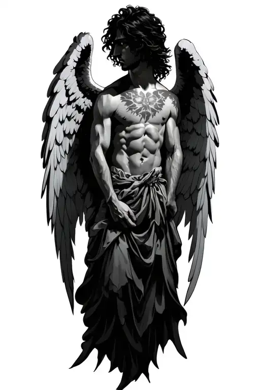 Male Fallen angel with wings tattoo design idea