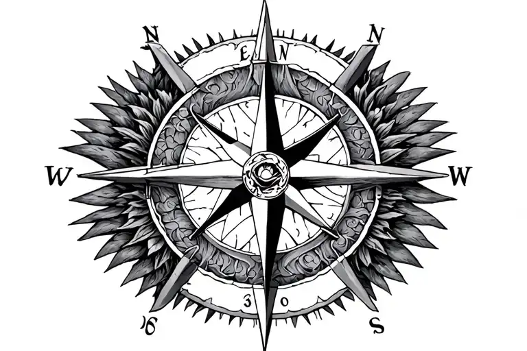 	•	Image: A compass rose with four points.	•	North = Crown (symbol of legacy/royalty).	•	East = Tree roots (family/fou tattoo design idea