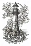 anchor lighthouse and sea waves tattoo design idea