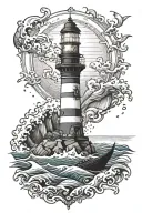 anchor lighthouse and sea waves tattoo design idea