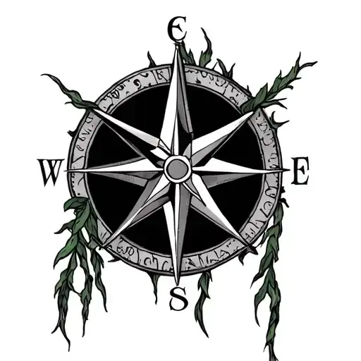 nautical star, compass, weeping willow tattoo design idea