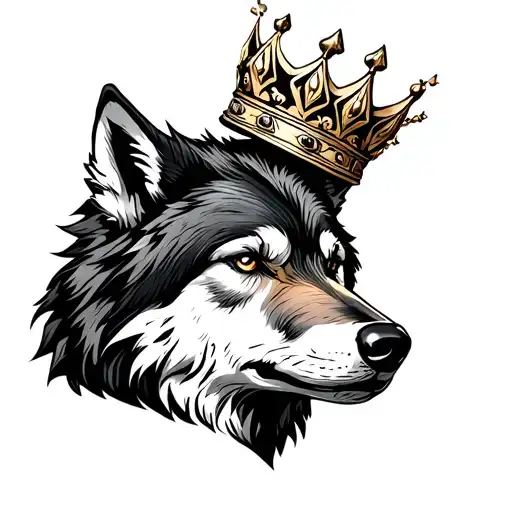alpha male wolf with crown tattoo design idea