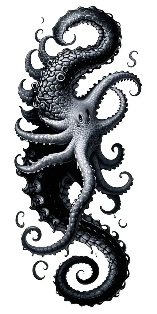 kraken with Japanese style water tattoo design idea