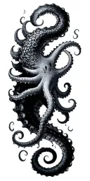 kraken with Japanese style water tattoo design idea