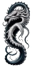 kraken with Japanese style water tattoo design idea