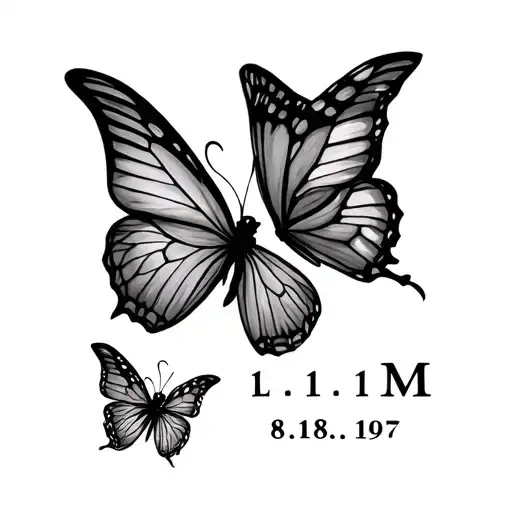 Two colorfull butterflies one having the letter L 11.11.04 and the other having the letter M 8.18.97 tattoo design idea