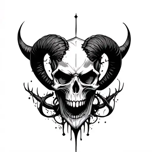 evil Aries skull  tattoo design idea