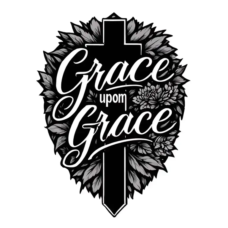 cross that says grace upon grace written horizontally tattoo design idea
