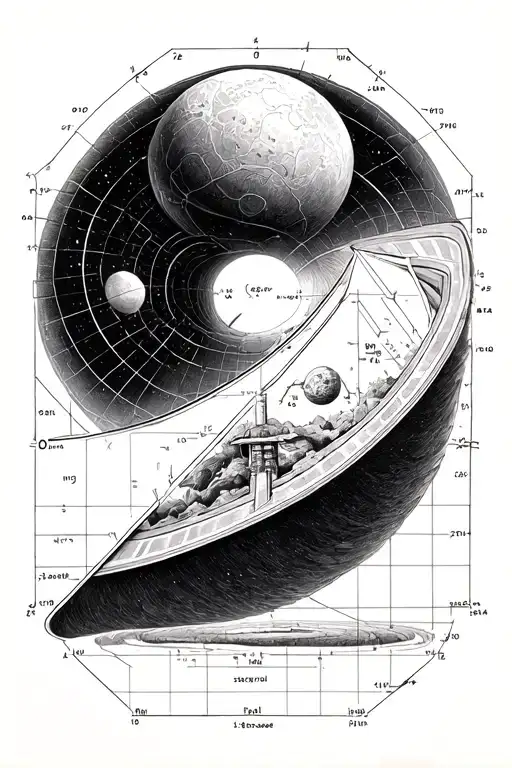 Create a tattoo of a Penrose diagram that shows how a black hole works. Place 1 astrinauta before falling tattoo design idea