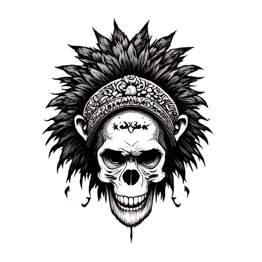 a human skull with a terrifying monkey headdress tattoo design idea