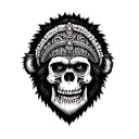 a human skull with a terrifying monkey headdress tattoo design idea