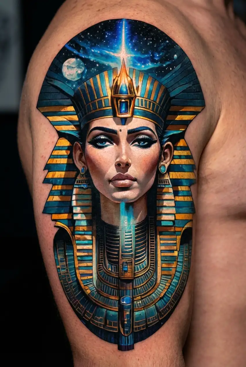 Galaxy Landscape With Technology Tattoo with A Fusion Of Egyptian  gods tattoo design idea