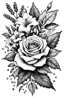 fall leaves, roses, lavender, lilys, greenery tattoo design idea