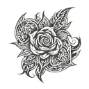 fire and rose intertwined tattoo design idea
