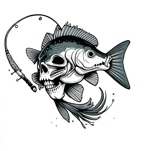 skeleton bass fishing tattoo design idea