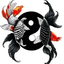 yin yang symbol with koi and koi fish skeleton playing tattoo design idea